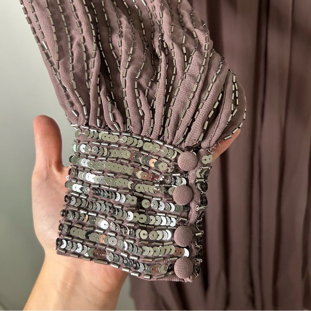 NWT ASOS Design Mauve Purple Long Sleeve Beaded Embellished Midi Dress - Picture 7 of 11